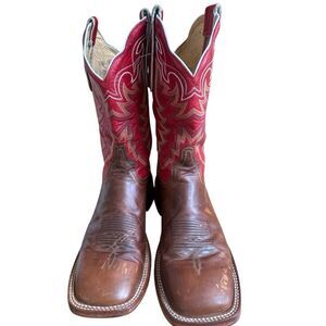 Vintage Tony Lama Men’s Western Boots Brown Red Leather Square Toe 9.5 D